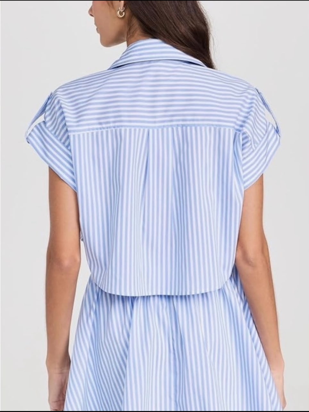 Striped Light Blue Cropped Button-Down Shirt - Picture 3 of 7
